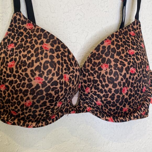 Victoria’s Secret Push Up Bra Leopard Print Floral EUC Sz 34C Sexy Everyday Wear - Picture 2 of 7